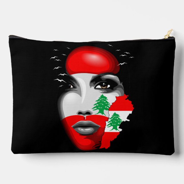 Lebanon Flag and Map on girl's face Accessory Pouch (Back)