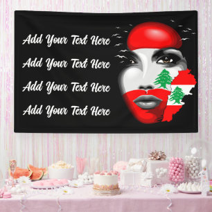 Lebanon Flag and Map on girl's face Banner