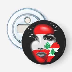 Lebanon Flag and Map on girl's face Bottle Opener