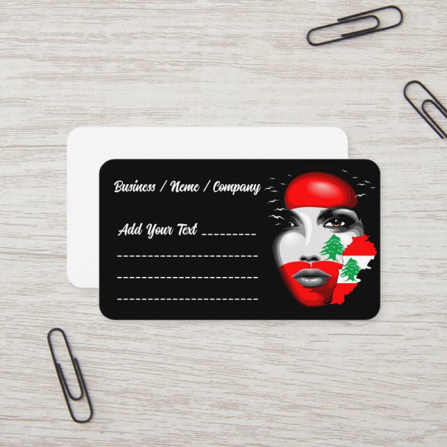 Lebanon Flag and Map on girl's face Business Card (Front/Back In Situ)