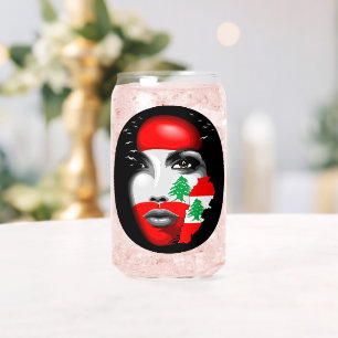 Lebanon Flag and Map on girl's face Can Glass