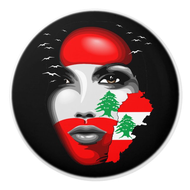 Lebanon Flag and Map on girl's face Ceramic Knob (Front)