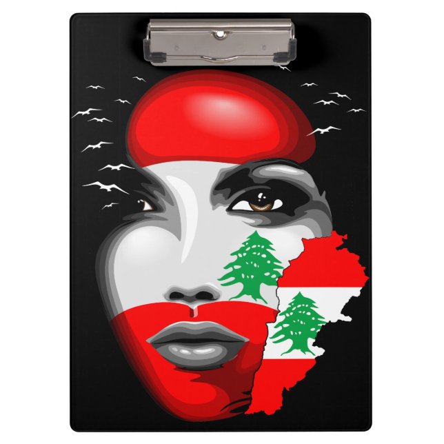 Lebanon Flag and Map on girl's face Clipboard (Front)