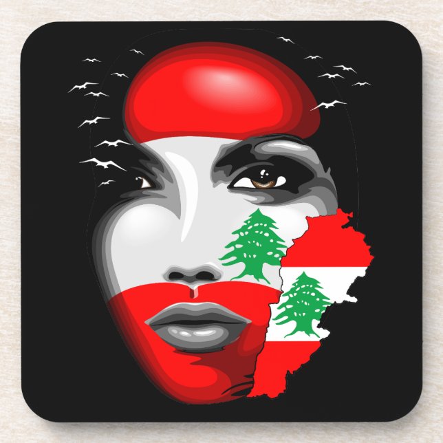 Lebanon Flag and Map on girl's face Coaster (Front)