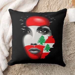 Lebanon Flag and Map on girl's face Cushion