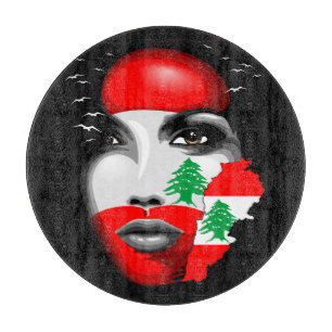 Lebanon Flag and Map on girl's face Cutting Board