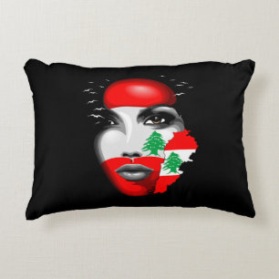 Lebanon Flag and Map on girl's face Decorative Cushion