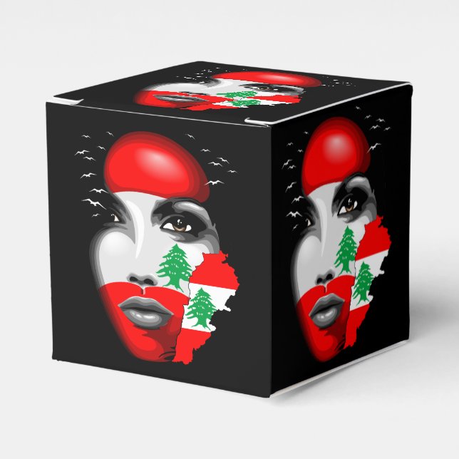 Lebanon Flag and Map on girl's face Favour Box (Front Side)