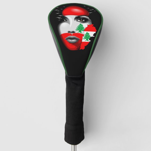 Lebanon Flag and Map on girl's face Golf Head Cover (Front)
