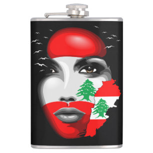 Lebanon Flag and Map on girl's face Hip Flask