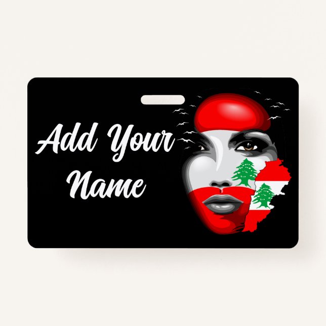 Lebanon Flag and Map on girl's face ID Badge (Front)