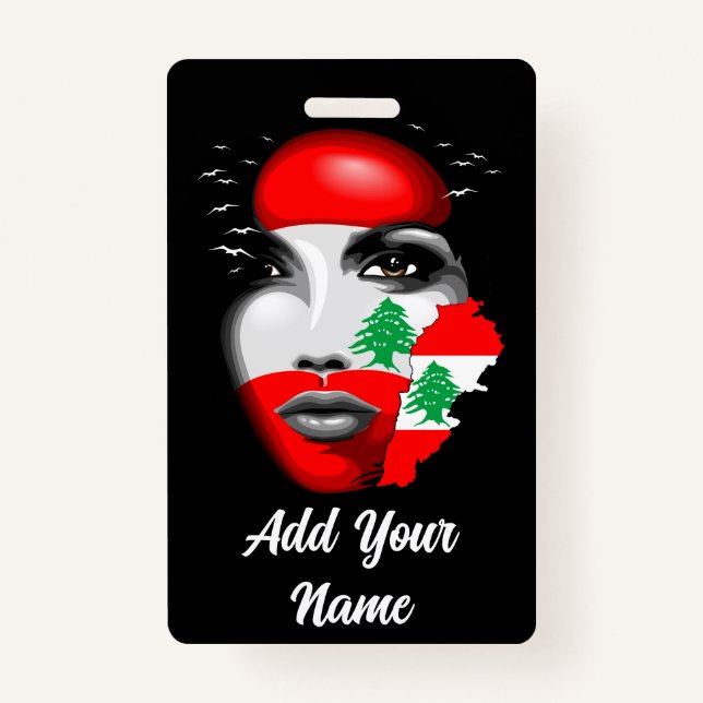 Lebanon Flag and Map on girl's face ID Badge (Front)