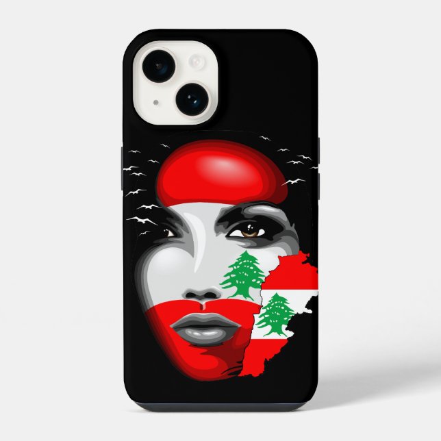 Lebanon Flag and Map on girl's face iPhone Case (Back)