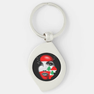 Lebanon Flag and Map on girl's face Key Ring