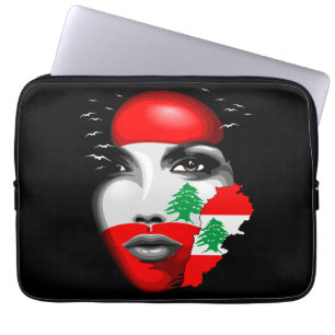 Lebanon Flag and Map on girl's face Laptop Sleeve