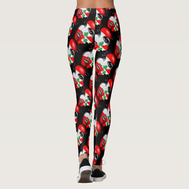 Lebanon Flag and Map on girl's face Leggings (Back)