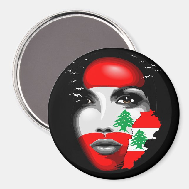Lebanon Flag and Map on girl's face Magnet (Front/Back)