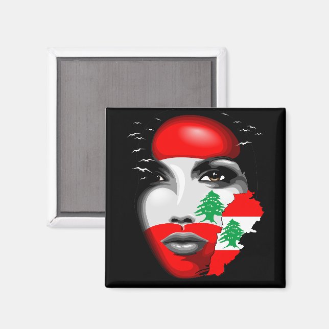 Lebanon Flag and Map on girl's face Magnet (Front/Back)