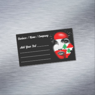 Lebanon Flag and Map on girl's face Magnetic Business Card
