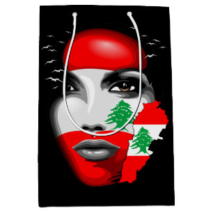Lebanon Flag and Map on girl's face Medium Gift Bag
