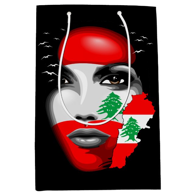 Lebanon Flag and Map on girl's face Medium Gift Bag (Front)