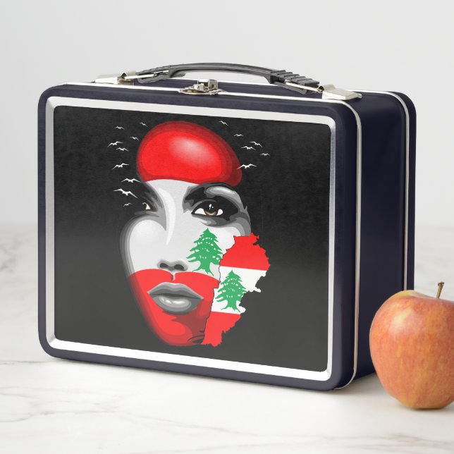 Lebanon Flag and Map on girl's face Metal Lunch Box (In Situ)