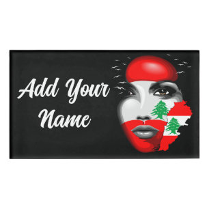 Lebanon Flag and Map on girl's face Name Tag