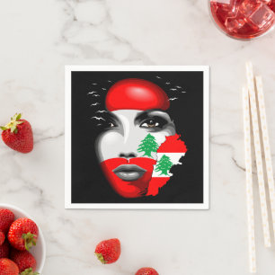 Lebanon Flag and Map on girl's face Napkin