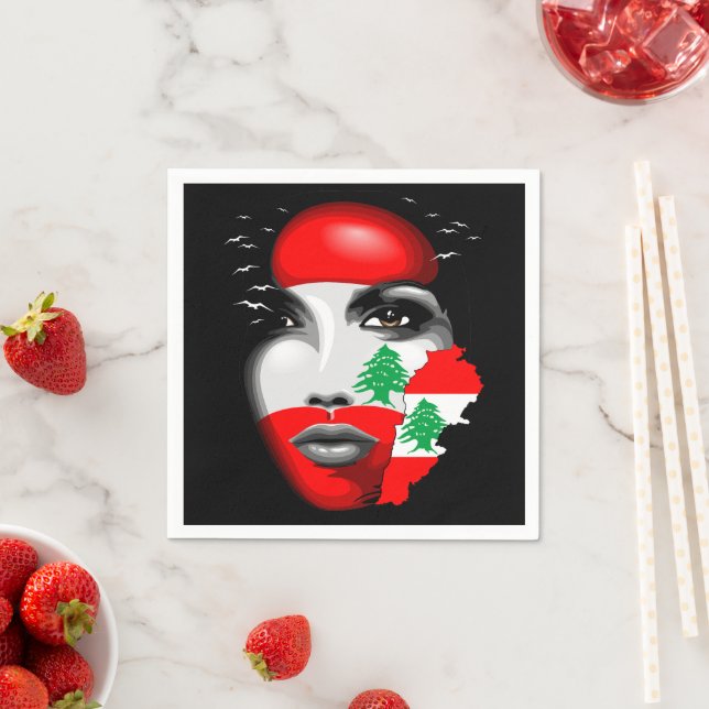 Lebanon Flag and Map on girl's face Napkin (Insitu)