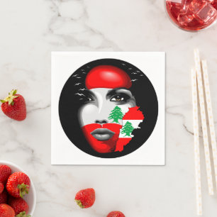 Lebanon Flag and Map on girl's face Napkin