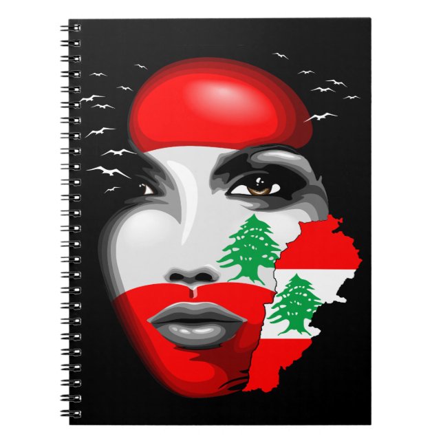 Lebanon Flag and Map on girl's face Notebook (Front)