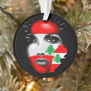 Lebanon Flag and Map on girl's face Ornament