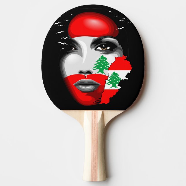 Lebanon Flag and Map on girl's face Ping Pong Paddle (Front)