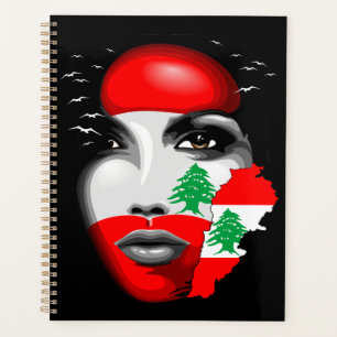Lebanon Flag and Map on girl's face Planner