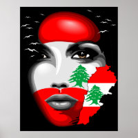 Lebanon Flag and Map on girl's face