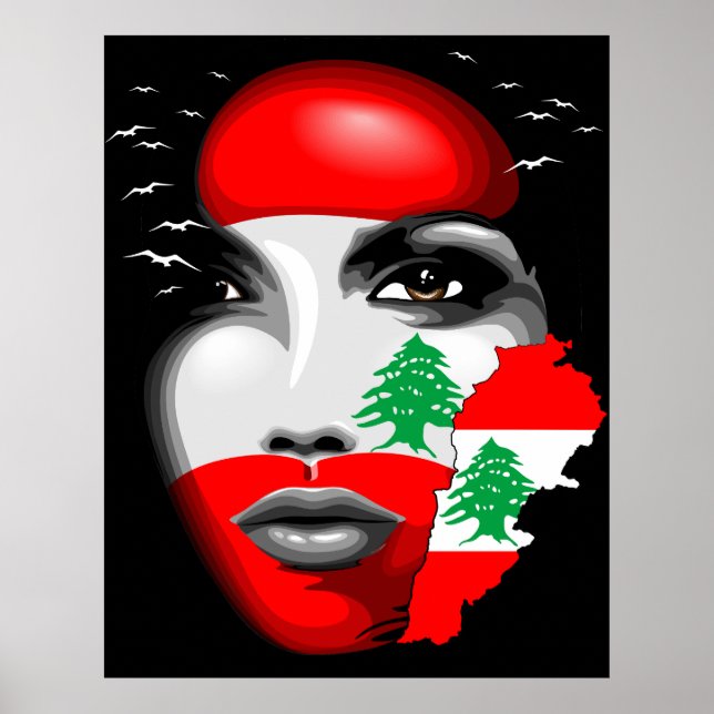 Lebanon Flag and Map on girl's face Poster (Front)