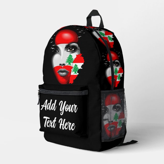 Lebanon Flag and Map on girl's face Printed Backpack (Back Corner Right)