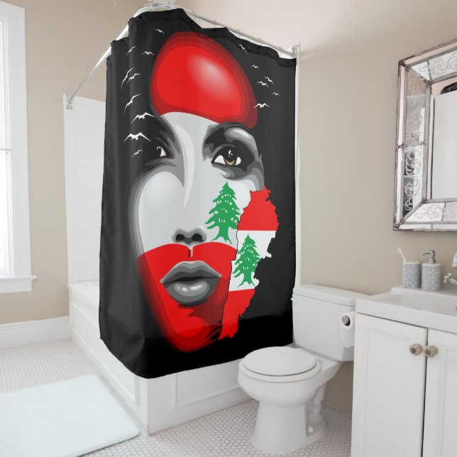 Lebanon Flag and Map on girl's face Shower Curtain (In Situ)