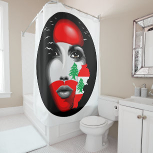 Lebanon Flag and Map on girl's face Shower Curtain