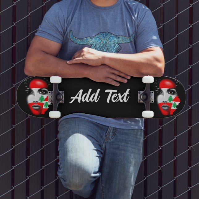 Lebanon Flag and Map on girl's face Skateboard (Outdoor 3)