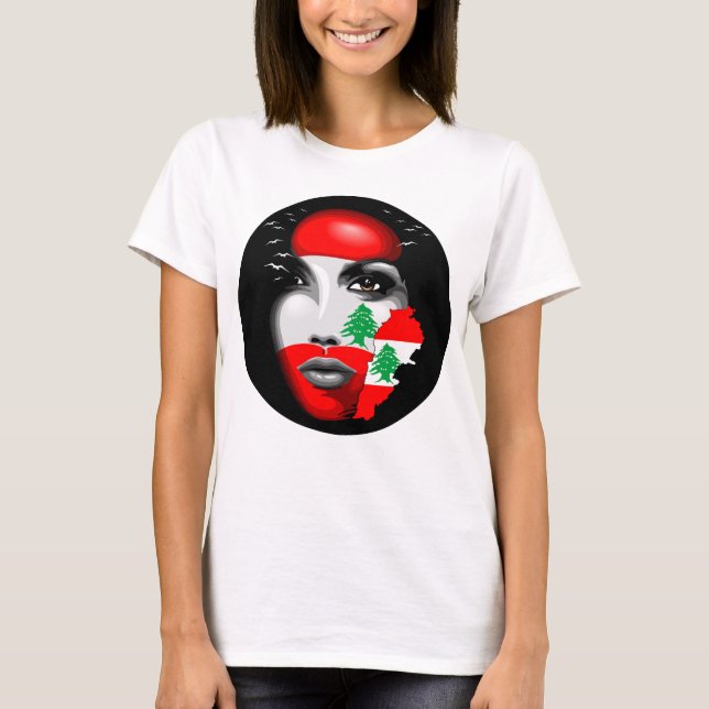 Lebanon Flag and Map on girl's face T-Shirt (Front)