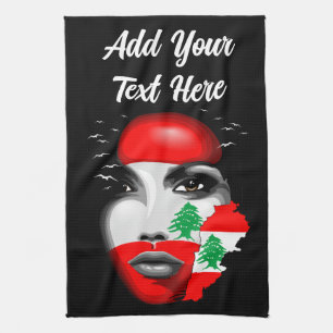 Lebanon Flag and Map on girl's face Tea Towel