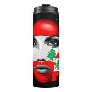 Lebanon Flag and Map on girl's face Thermal Tumbler