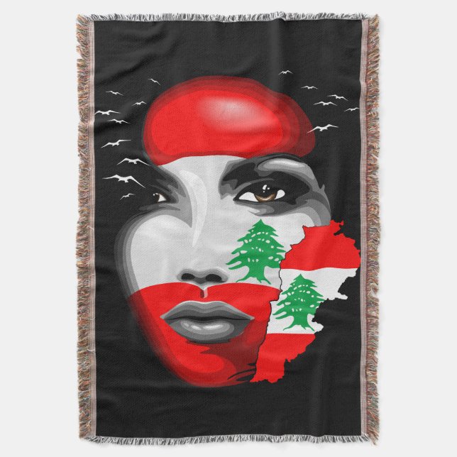 Lebanon Flag and Map on girl's face Throw Blanket (Front Vertical)