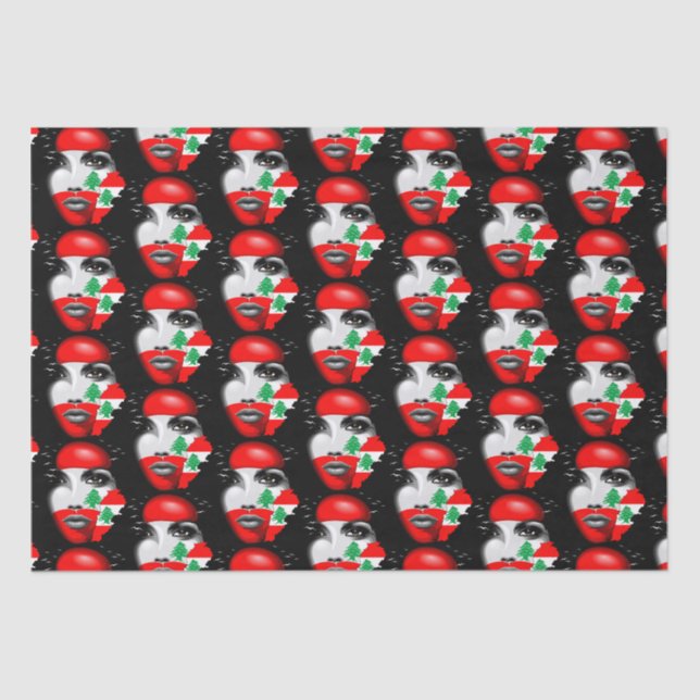 Lebanon Flag and Map on girl's face Tissue Paper (Front)