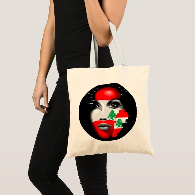 Lebanon Flag and Map on girl's face Tote Bag (Front (Product))