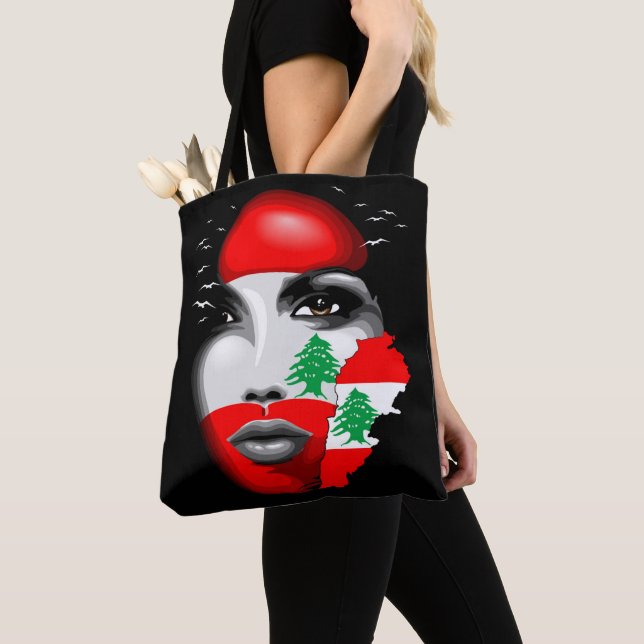 Lebanon Flag and Map on girl's face Tote Bag (Close Up)