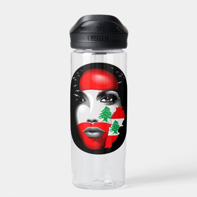Lebanon Flag and Map on girl's face Water Bottle (Back)