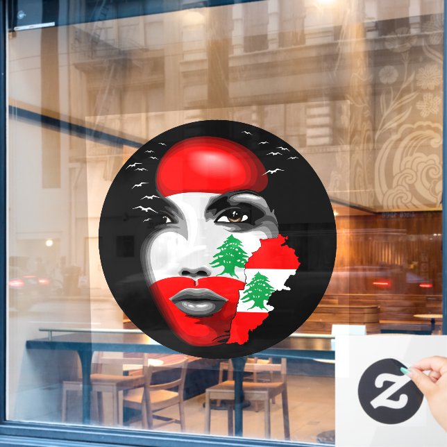 Lebanon Flag and Map on girl's face Window Cling (Cafe Window)