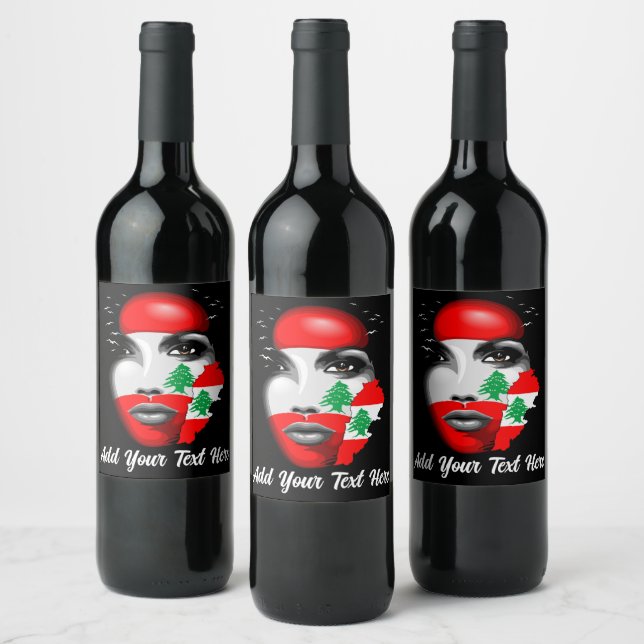Lebanon Flag and Map on girl's face Wine Label (Bottles)